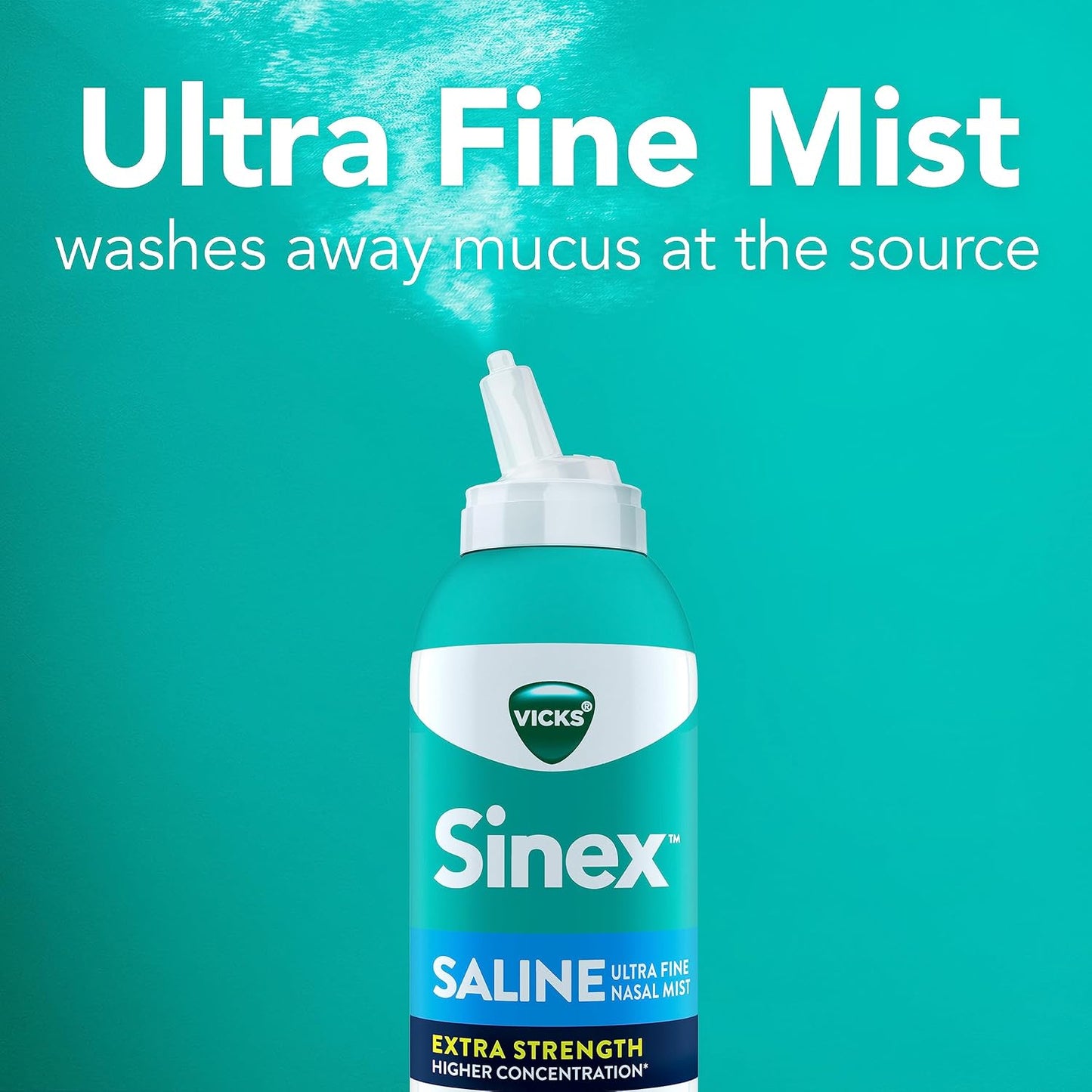 VICKS Sinex Saline Extra Strength Nasal Spray, 3X Concentrated* Drug Free Ultra Fine Mist, Instantly Clears Mucus, Ultra Concentrated to Clear Congestion Fast, Safe For Daily Use, 5 OZ x 2