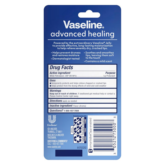 Vaseline Lip Therapy Lip Balm Tube For healthier looking lips Advanced Healing Moisturizer For Dry Lips 0.35 oz