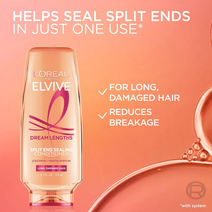 L'Oreal Paris Elvive Dream Lengths Super Detangling Conditioner with Fine Castor Oil and Vitamins B3 and B5 for Long, Damaged Hair, Instantly Detangles to Reduce Breakage With System, 12.6 Fl Oz
