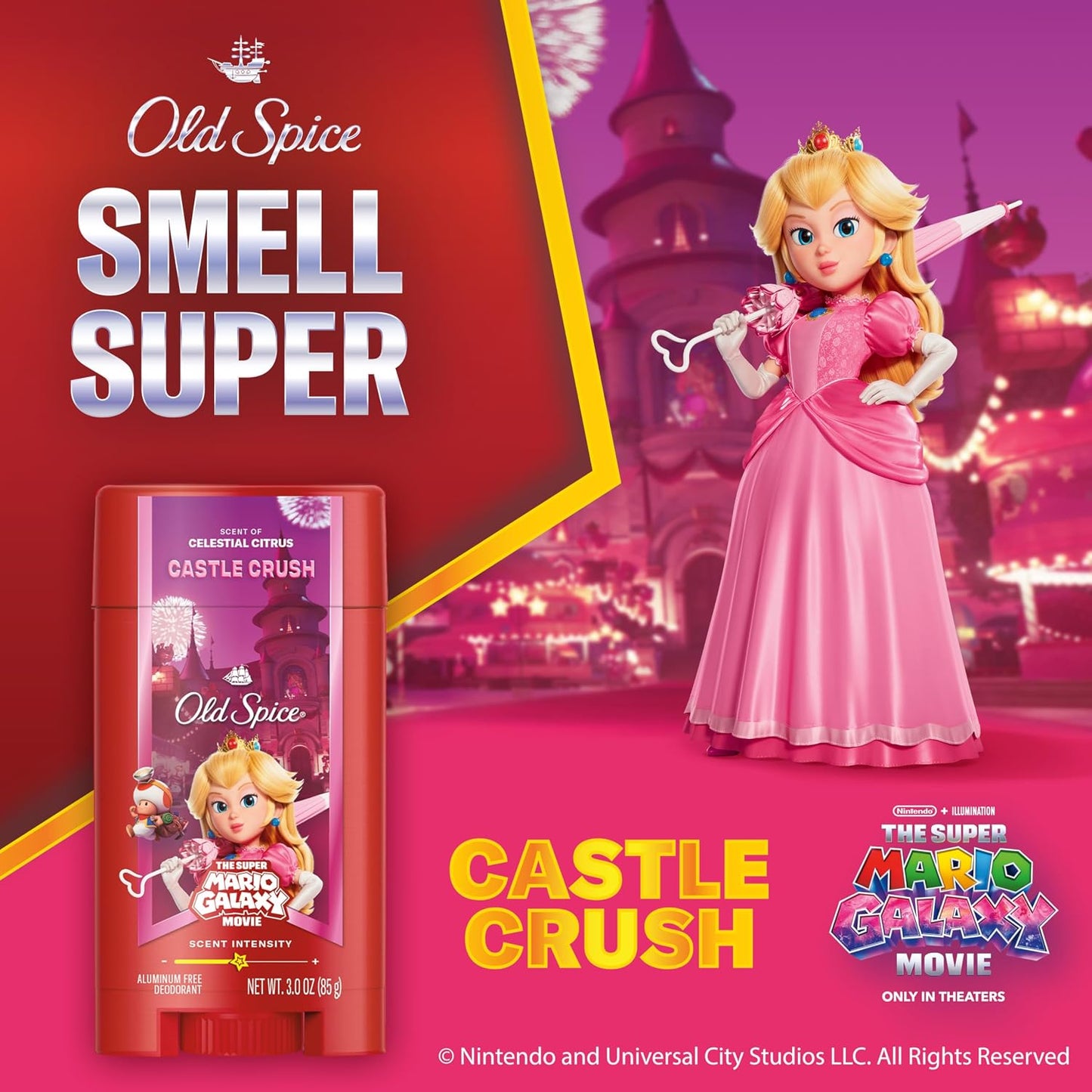 Old Spice Aluminum Free Deodorant for Men, Old Spice x The Super Mario Galaxy Movie, 24/7 Lasting Freshness, Lasting Odor Protection, Smell Super with Castle Crush, Celestial Citrus Scent, 3.0 oz