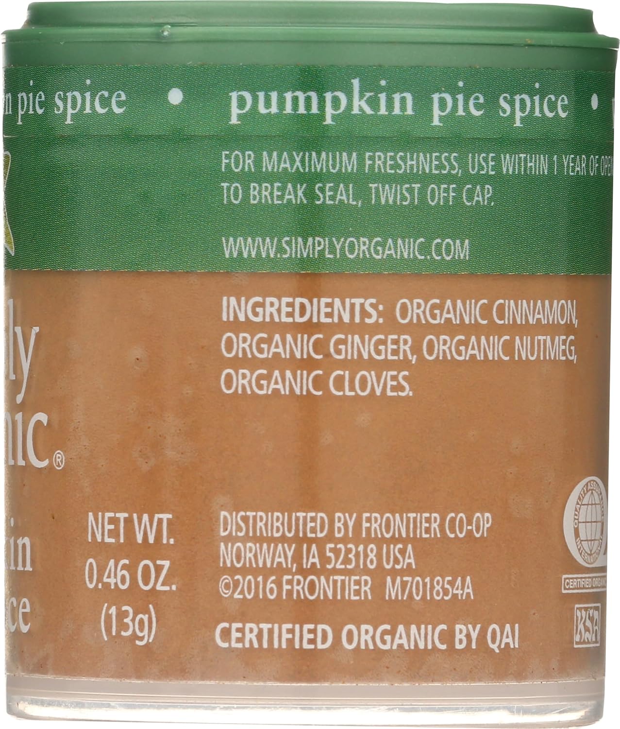 Simply Organic Pumpkin Pie Spice, Certified Organic, Kosher, Mini Spices | 0.46 Ounce (Pack of 1)