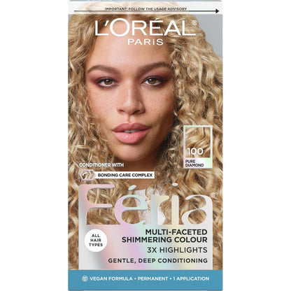 L'Oreal Paris Feria Multi-Faceted Shimmering Permanent Hair Color, 100 Pure Diamond (Very Light Natural Blonde), Pack of 1 Hair Dye Kit