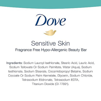 Dove Sensitive Skin Hypo-Allergenic Beauty Bar Soap, Unscented, 4 Ounces, 6-Pack