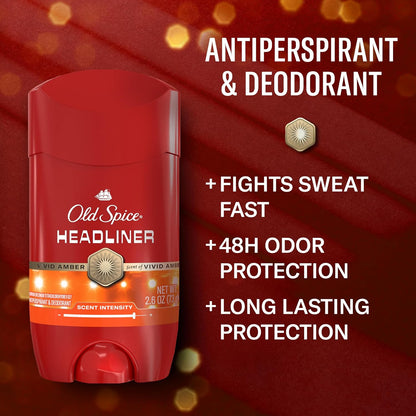 Old Spice Antiperspirant Deodorant for Men, 24/7 Sweat & Odor Protection, 24/7 Signature Scent & Lasting Freshness, Invisible Solid, Headliner with Black Currant, Leather, & Amber Scent, 2.6 oz