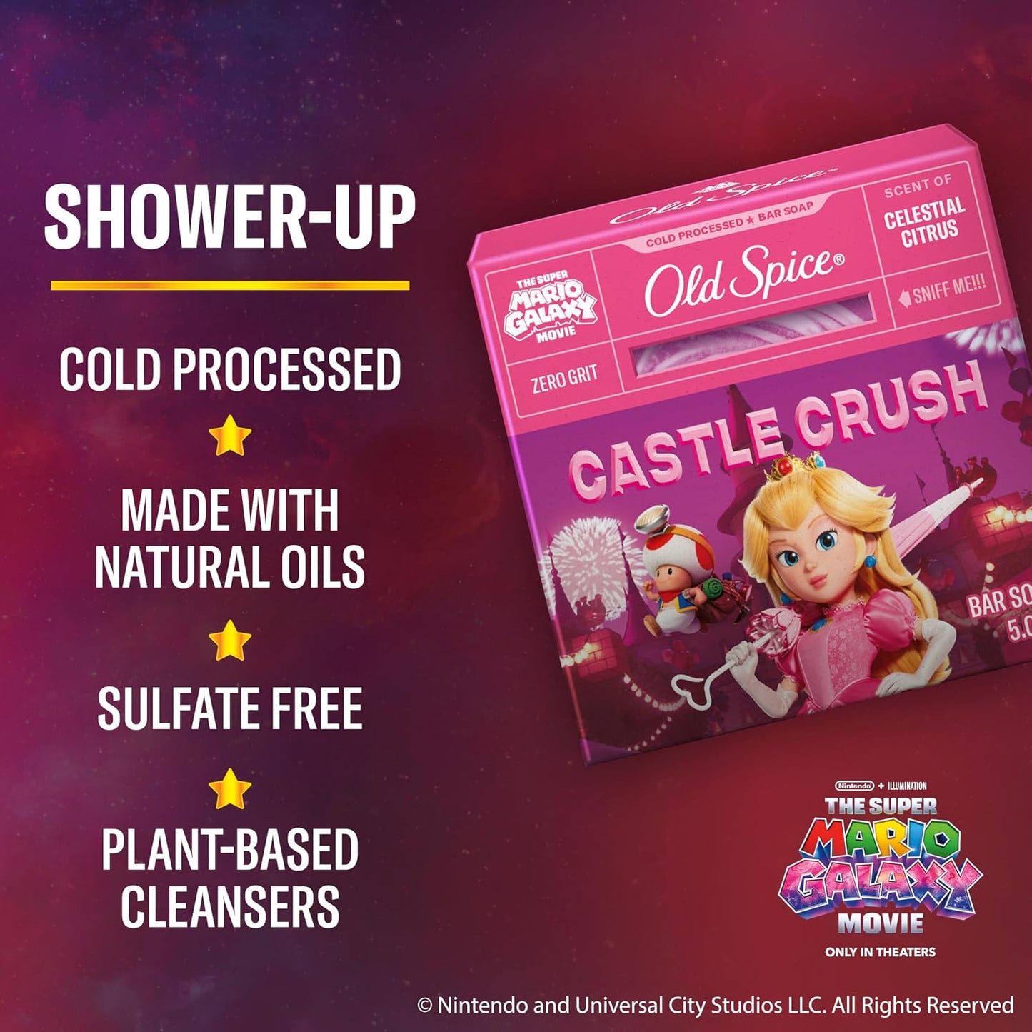 Old Spice Bar Soap for Men, x The Super Mario Galaxy Movie, Cold Pressed with Grit, Made with Natural Oils & Plant Based Cleanser, Celestial Citrus with Sweet Citrus & Berries Scent, 5.0 oz