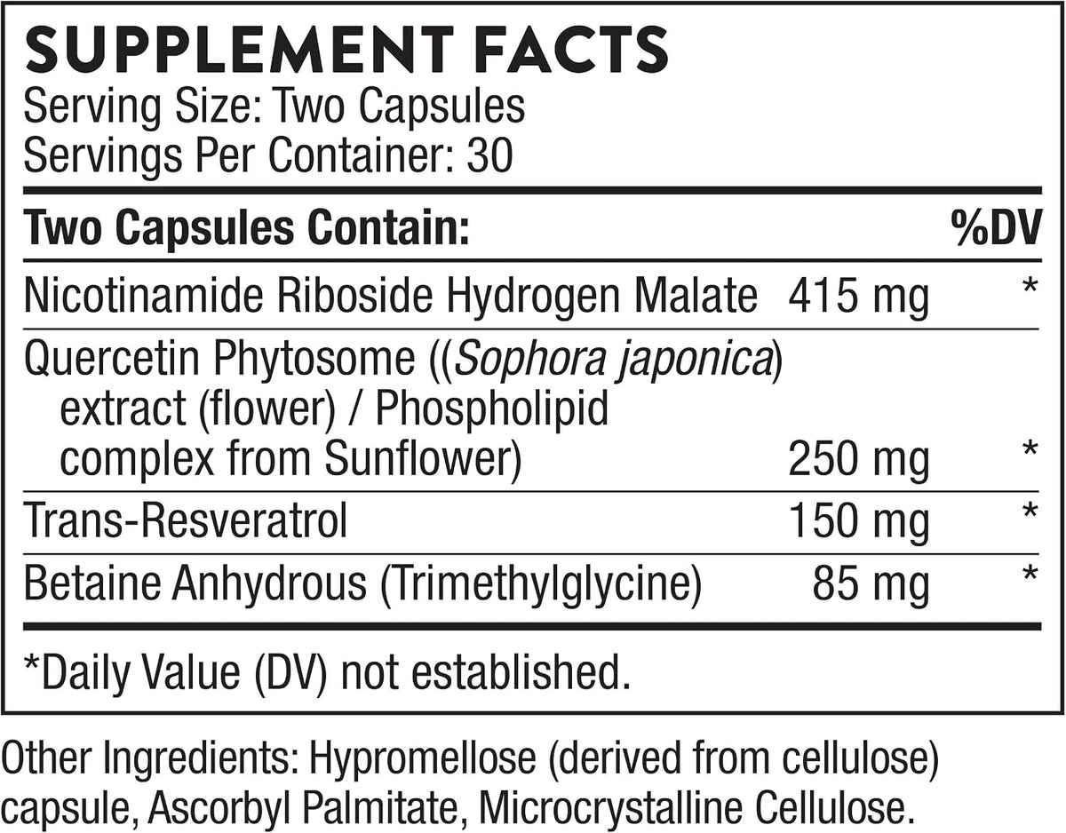 THORNE ResveraCel, NR, Quercetin, Resveratrol & Betaine, 60 Capsules