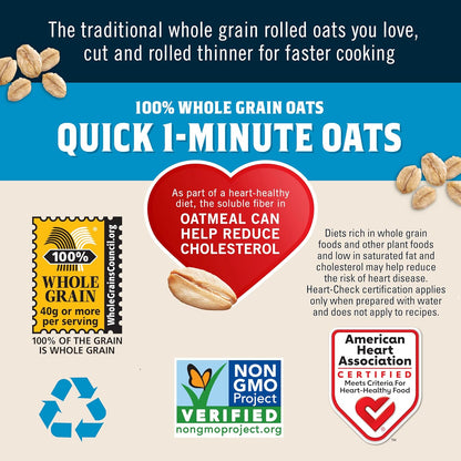 Quaker Quick 1-Minute Oatmeal,Non GMO Project Verified,2.5 Pound,(Pack of 4)