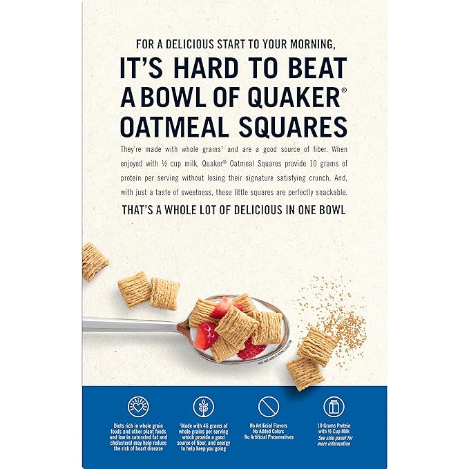 Quaker Oatmeal Squares Breakfast Cereal, Brown Sugar, 21oz Box