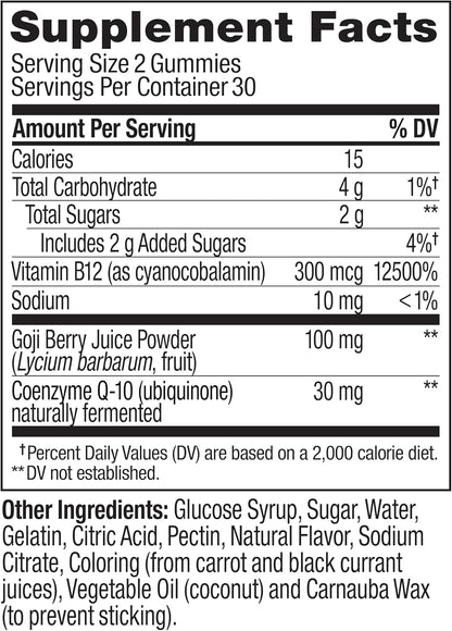 OLLY Daily Energy Gummy,Vitamin B12, CoQ10, Goji Berry - 60 Count