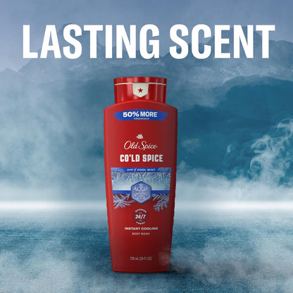 Old Spice Body Wash for Men, 24/7 Shower Fresh & Clean with Daily Use, Lasting Signature Scent, Refreshing Lather, Moisturizing Formula, Cold Spice with Cool Mint Scent, 24 oz