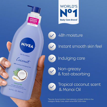 NIVEA Oil In Lotion Body Lotion, Coconut and Monoi Oil, 16.9 FL OZ