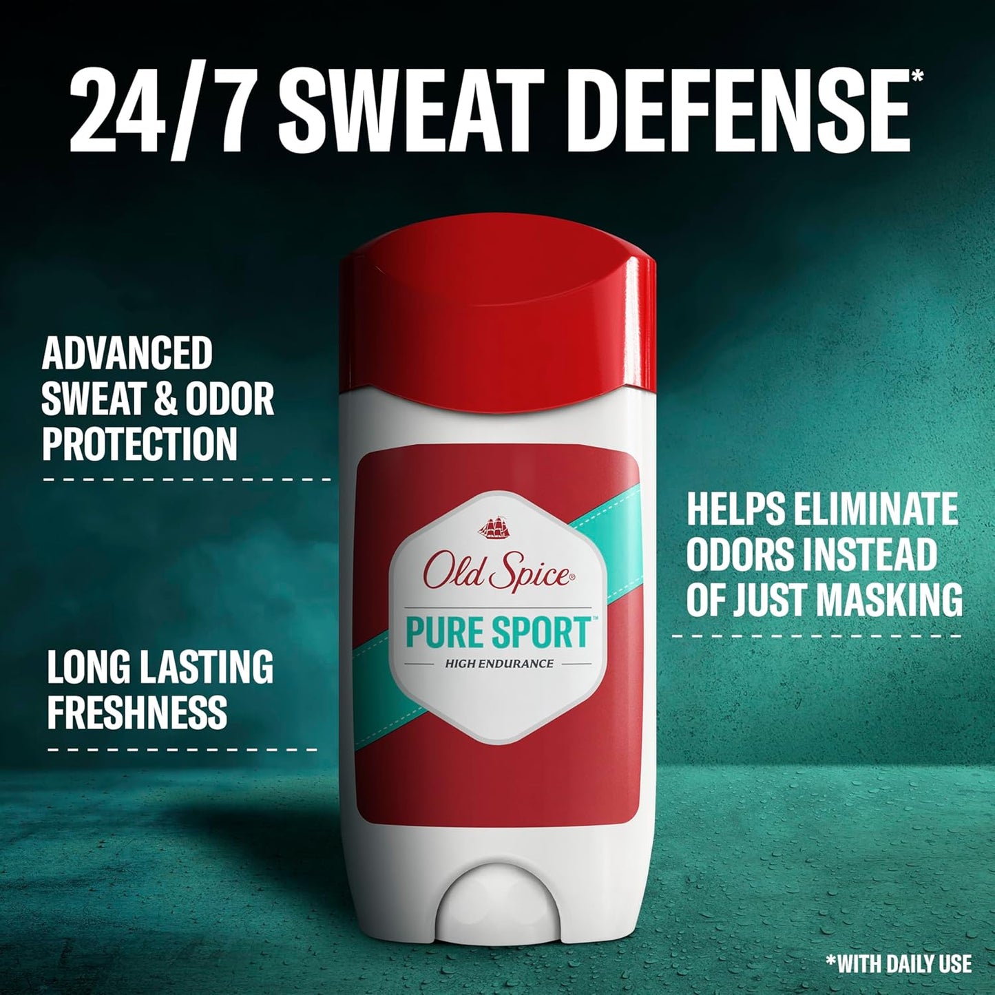 Old Spice Antiperspirant Deodorant For Men, High Endurance, 24/7 Sweat Defense & Odor Protection, 24/7 Freshness & Lasting Scent, Pure Sport Scent, 3.0 oz (Pack of 2)