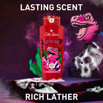 Old Spice Cleansing Body Wash for Men, 3X Defense, 24/7 Shower Fresh with Lasting Scent, 2-in-1 Body & Face Wash, Raptorstrike with Dark Berry Scent, 24 oz (Pack of 4)