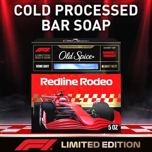 Old Spice Bar Soap for Men, F1 Collection, Cold Pressed with Some Grit, Fast Track to Freshness, Made with Natural Oils & Plant Based Cleanser, Redline Rodeo with Oakmoss & Undercut Scent, 5 oz