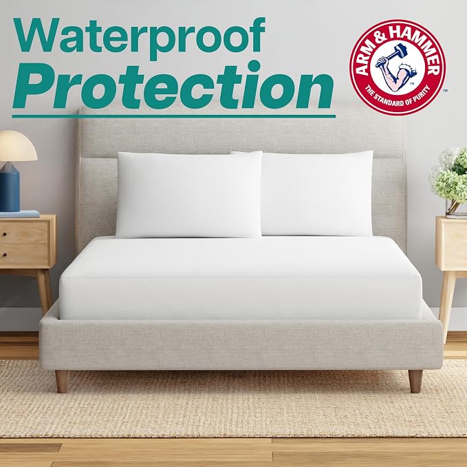 Arm & Hammer Soft Terry Mattress Protector, Waterproof, White, Full