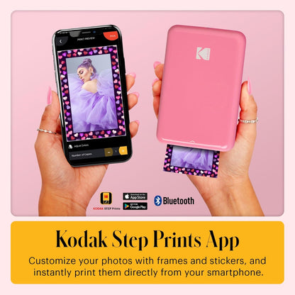 KODAK Step Instant Photo Printer with Bluetooth/NFC, Zink Technology & KODAK App for iOS & Android (Pink) Go Bundle