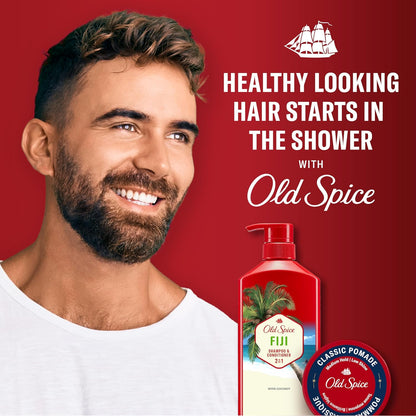 Old Spice Mens 2-in-1 Shampoo and Conditioner Set, Fiji, Coconut & Tropical Wood Scent, For All Hair Types, Healthier, Fuller, Moisturized Looking Hair, 21.9 fl oz Each, Twin Pack (Pack of 4)