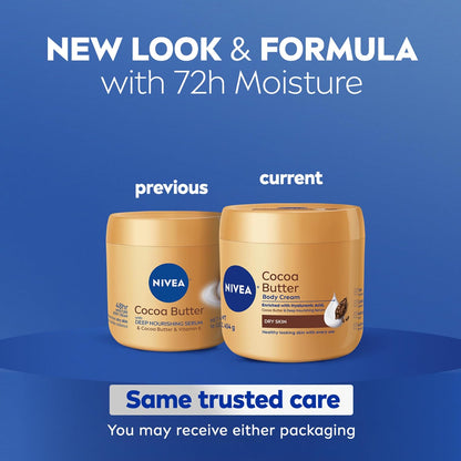 NIVEA Cocoa Butter Body Cream with Deep Nourishing Serum, Cocoa Butter Cream for Dry Skin, 16 Ounce Jar (Pack of 12)