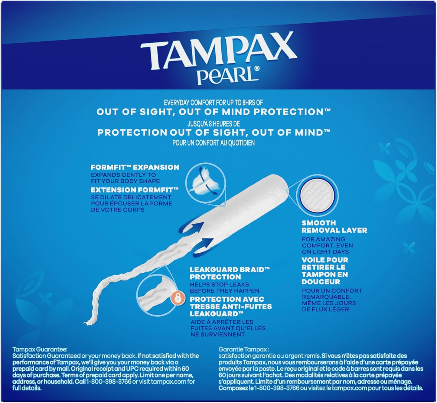 Tampax Pearl Tampons for Women, with LeakGuard Braid, Regular Absorbency, Unscented, 50 Count