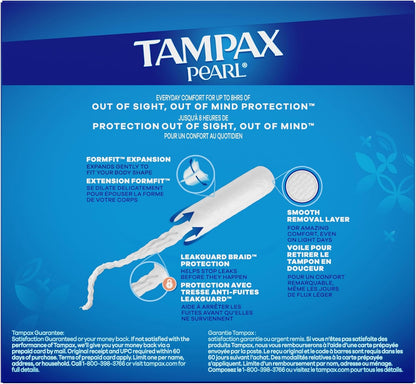 Tampax Pearl Tampons for Women, with LeakGuard Braid, Regular Absorbency, Unscented, 50 Count