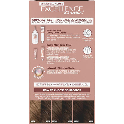 L’Oreal Paris Excellence Universal Nudes Permanent Hair Color, Ammonia Free Hair Dye for Gray Hair Coverage, 4N Natural Dark Brown, 1 Hair Dye Kit