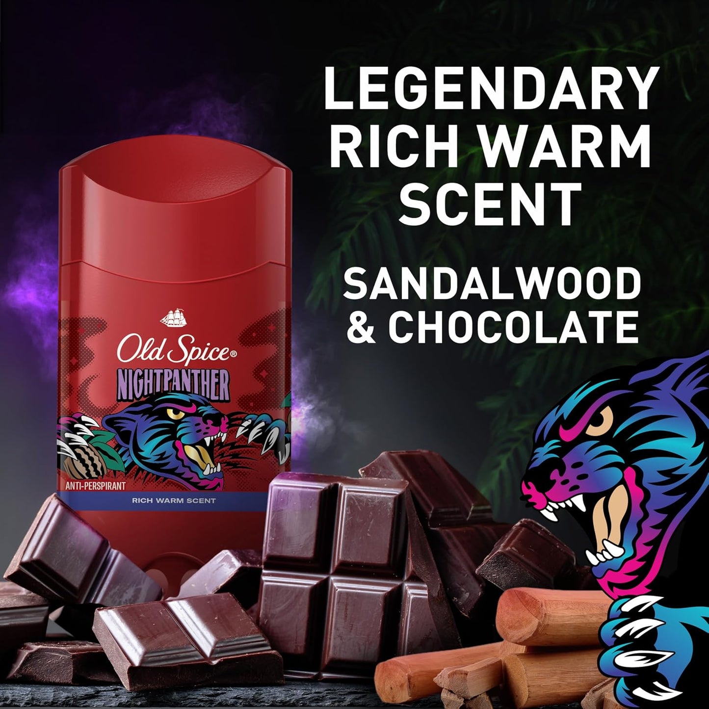 Old Spice Antiperspirant Deodorant for Men, 24/7 Sweat & Odor Protection, 24/7 Freshness & Lasting Scent, Invisible Solid, NightPanther with Rich Warm Scent, 2.6 oz