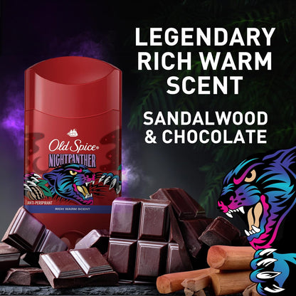 Old Spice Antiperspirant Deodorant for Men, 24/7 Sweat & Odor Protection, 24/7 Freshness & Lasting Scent, Invisible Solid, NightPanther with Rich Warm Scent, 2.6 oz