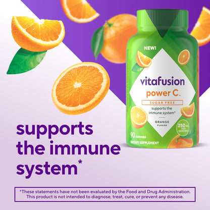 Vitafusion Sugar Free Power C Vitamin C Gummies,Daily Adult Vitamins for Immune System Support (1),Orange Flavor,90 Count (Pack of 2)