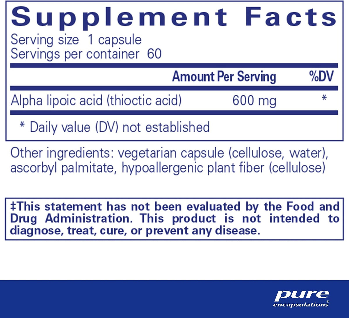 Pure Encapsulations Alpha Lipoic Acid 600 mg, 60 Capsules