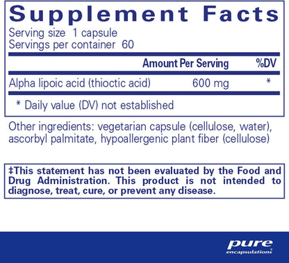 Pure Encapsulations Alpha Lipoic Acid 600 mg, 60 Capsules