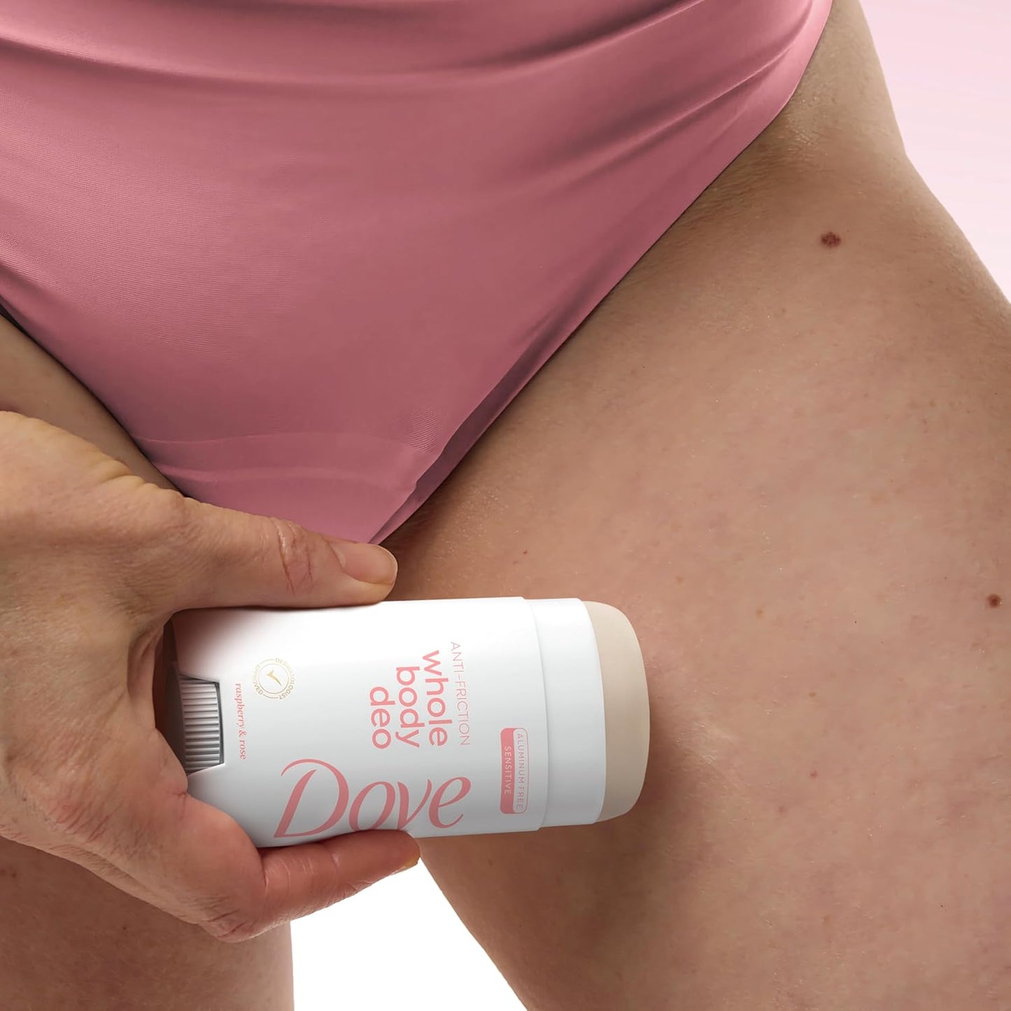 Dove Whole Body Deo Aluminum Free Anti-Chafe Deodorant Stick Raspberry & Rose for 72h Odor Control 2.6 Oz, (Pack of 2)