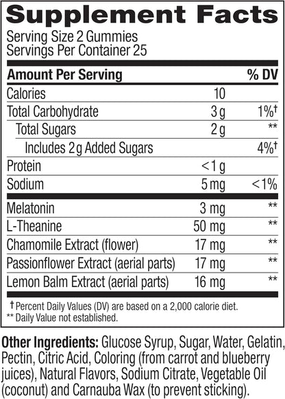 OLLY Sleep Support Gummy Supplement,* 3 mg Melatonin, L-Theanine - 50 Count