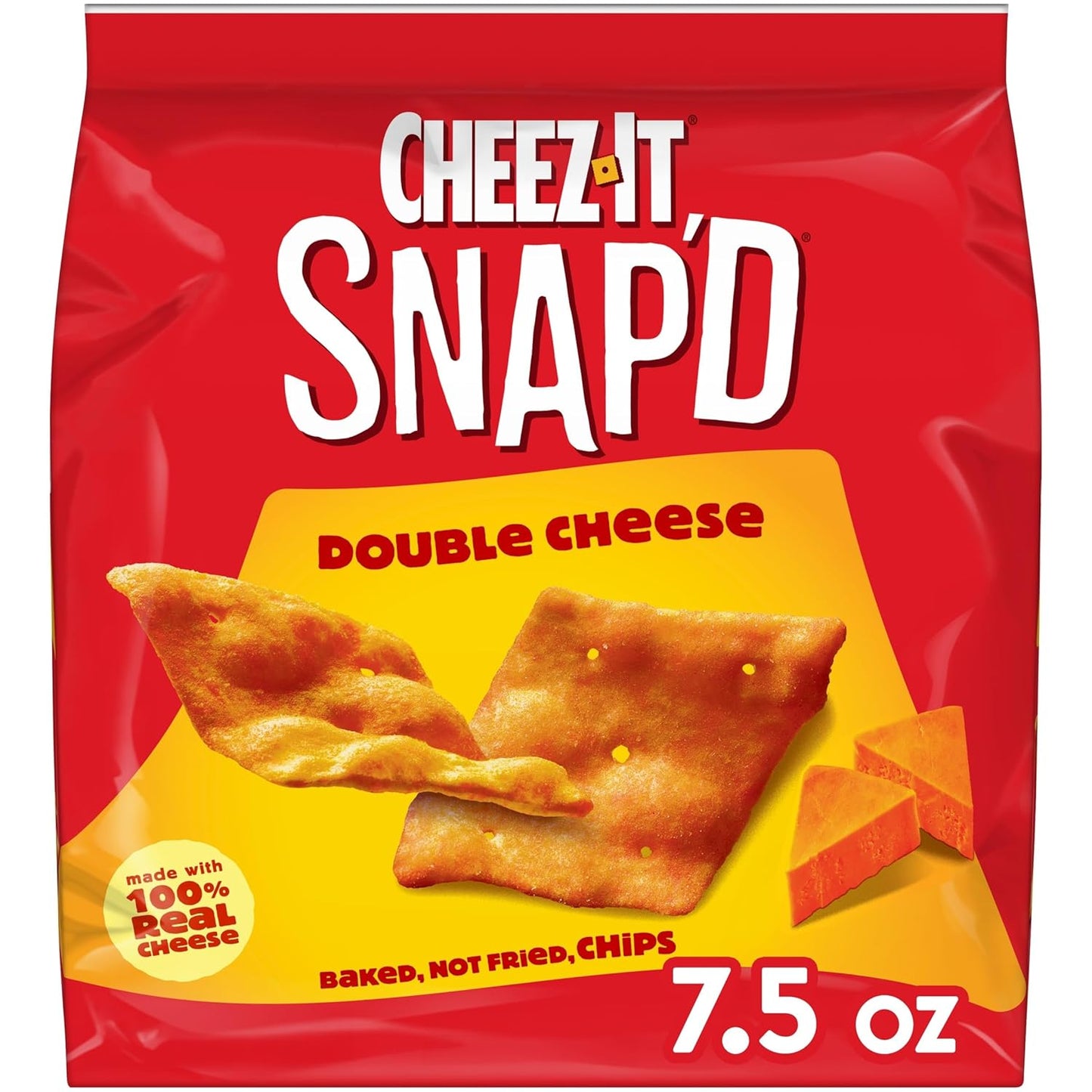 Cheez-It Snap'd Cheesy Baked Chips, Lunch Snacks, Double Cheese, 7.5oz Bag (1 Bag)