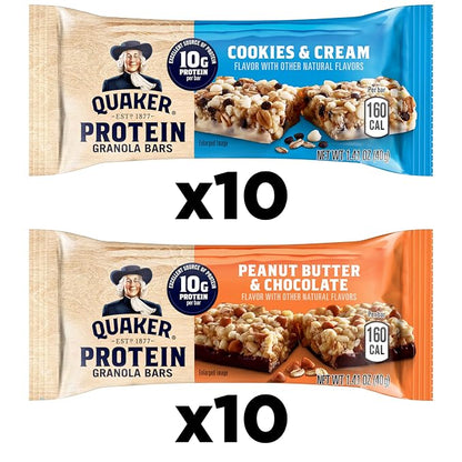 Quaker Protein Granola Bars, 2 Flavor Variety Pack, 10g Protein, 1.41 oz Bars, 20ct