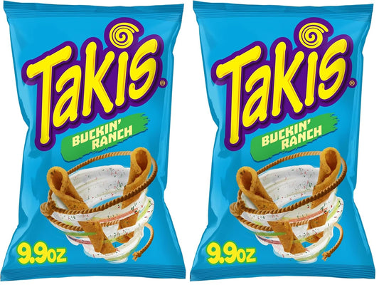 Takis Buckin' Ranch Sharing Size Bag, Ranch Flavored Non-Spicy Zesty Rolled Tortilla Chips (Pack of 2)