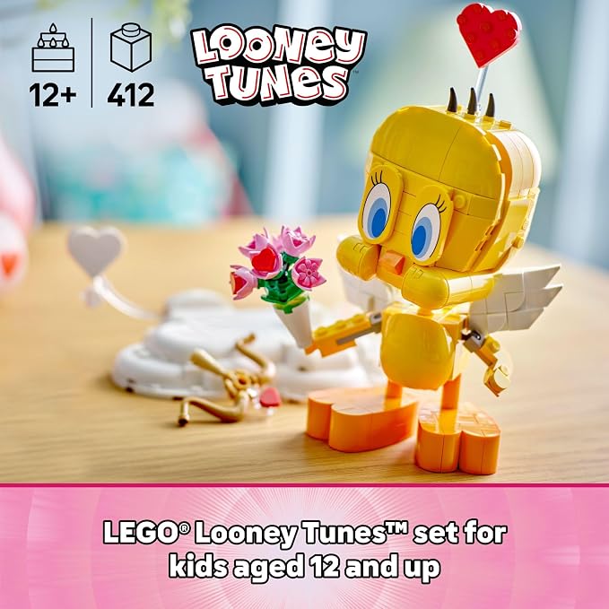 LEGO Looney Tunes Sweetheart Tweety Bird Building Toy for Adults & Kids - Tweety Figure W/Display Pedestal & Accessories for Girls & Boys, Ages 12+ - Gift for Looney Tunes Fans - 40824