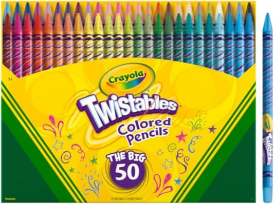 Crayola Twistables Colored Pencil Set (50ct), Cool Back to School Supplies for Kids, No Sharpen Colored Pencils for Girls & Boys, 4+ [Amazon Exclusive]