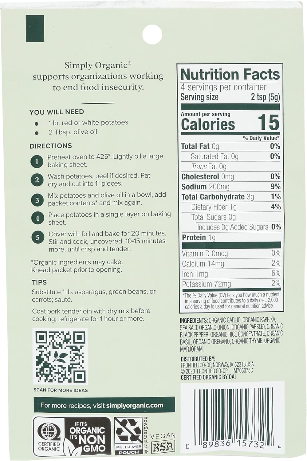 Simply Organic Garlic and Herb Vegetable Seasoning Mix, Certified Organic, Vegan, Kosher | 0.71 Ounce (Pack of 1)