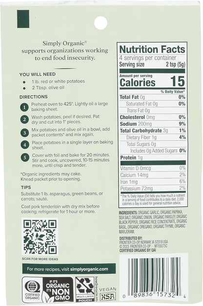 Simply Organic Garlic and Herb Vegetable Seasoning Mix, Certified Organic, Vegan, Kosher | 0.71 Ounce (Pack of 1)