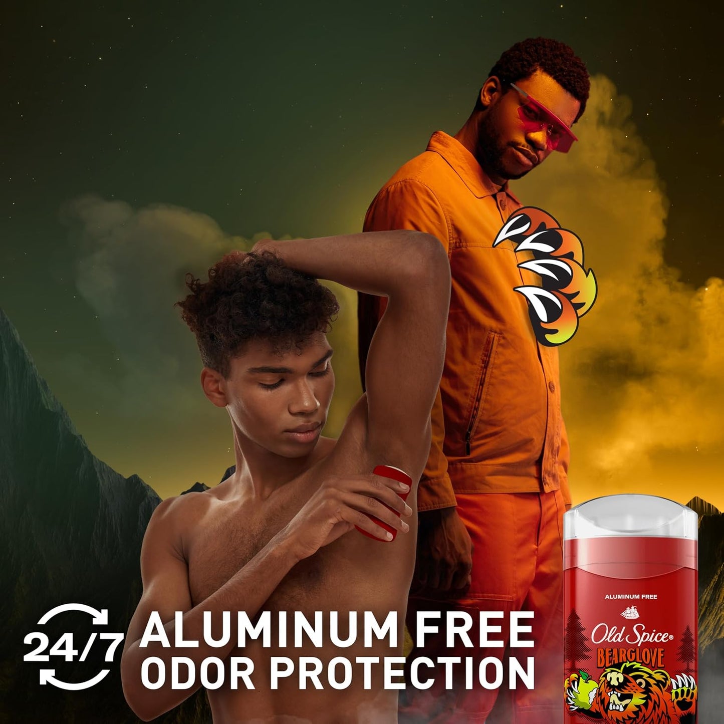Old Spice Aluminum Free Deodorant for Men, 24/7 Odor Protection, 24/7 Freshness & Lasting Scent, Goes on Clear, Bearglove with Crisp Orchard Scent, 3.0 oz (Pack of 2)