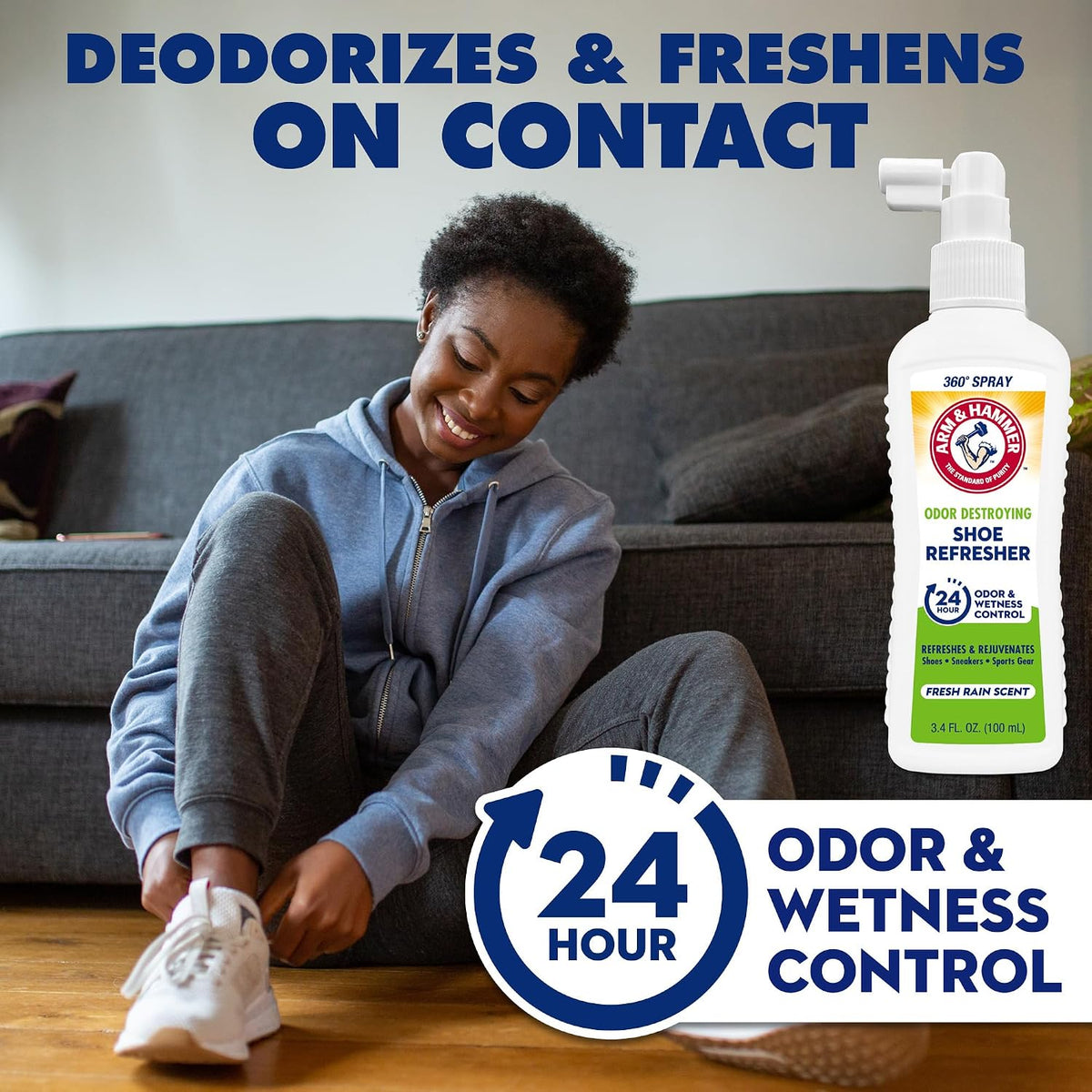 Arm & Hammer Shoe Refresher & Deodorizer Spray, Fresh Rain, 3.4 oz