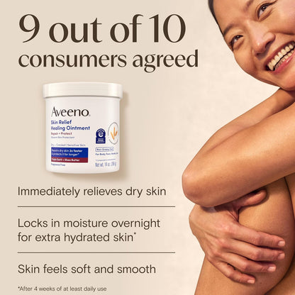 Aveeno Skin Relief Healing Ointment, Fragrance-Free, Jar 14 Ounce (Pack of 12)