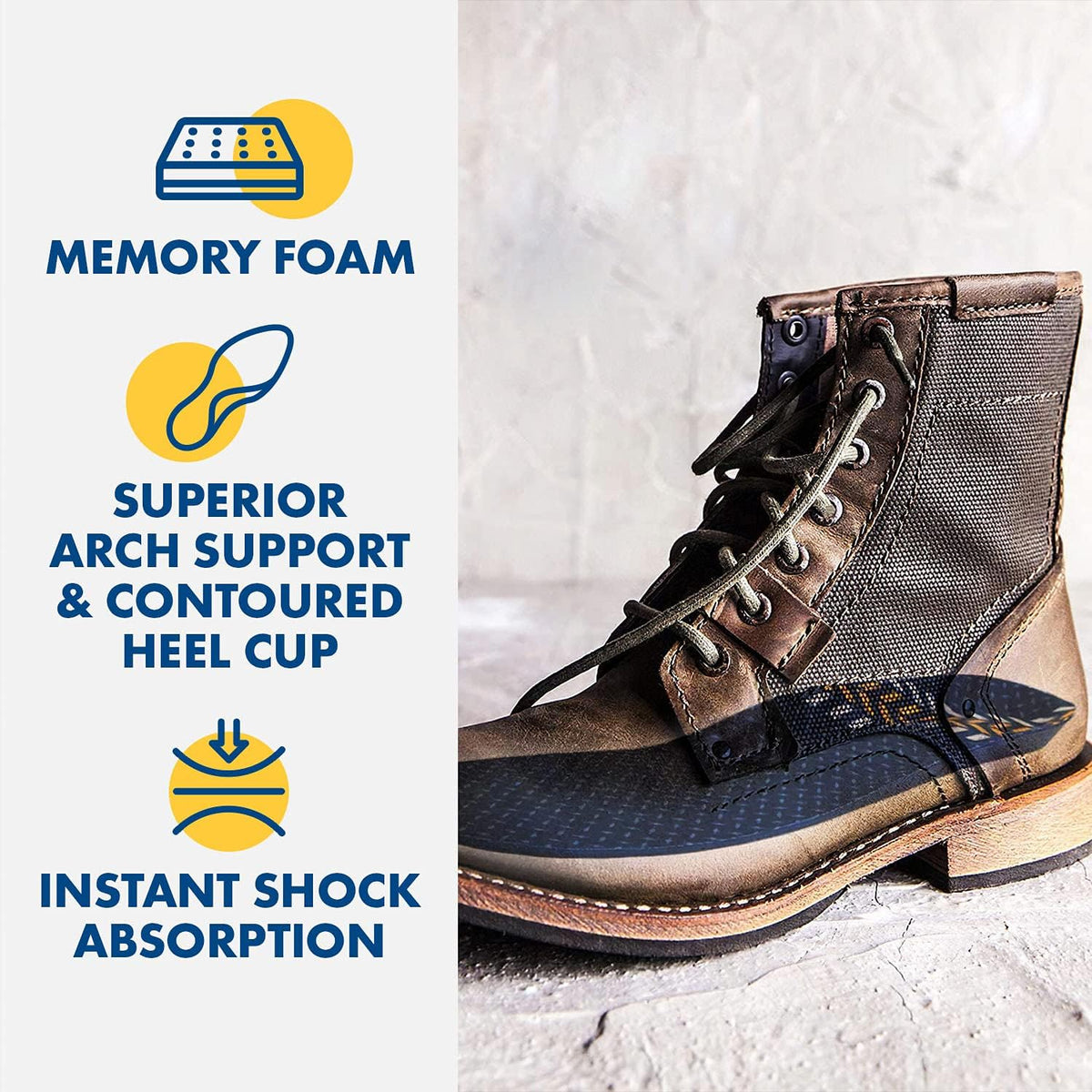 Arm & Hammer Work Boot Insoles, Memory Foam Arch Support, 3 Pack