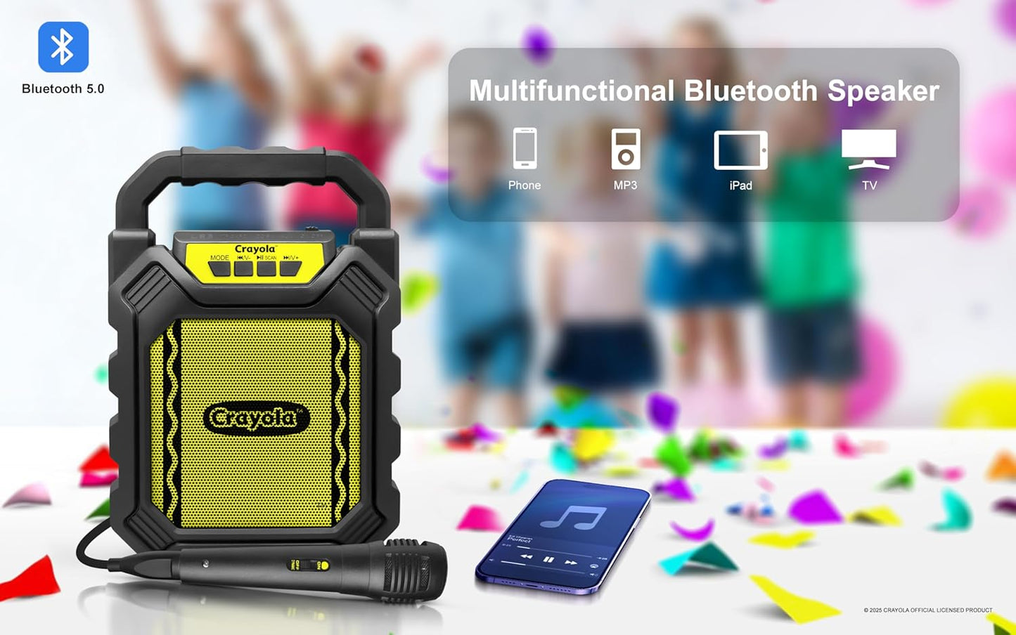 Crayola Mini Karaoke Machine for Kids, Bluetooth Speakers with Microphone | 4" Driver 10W Peak Power, Loud HD Sound, Rechargeable Mini Portable Bluetooth Speaker, USB, TWS, Indoor/Outdoor Party