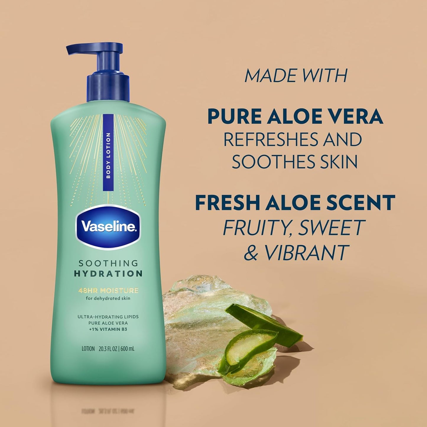 Vaseline Soothing Hydration Body Lotion Soothing Hydration for Dry Skin with Ultra-Hydrating Lipids + 1% Aloe Vera Extract to Refresh Dehydrated Skin 20.3 Fl oz