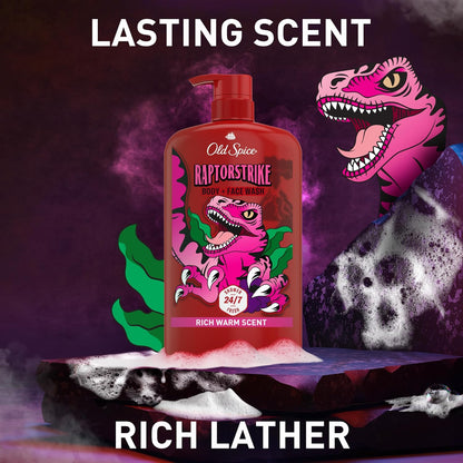 Old Spice Cleansing Body Wash for Men, 3X Defense, 24/7 Shower Fresh with Lasting Scent, 2-in-1 Body & Face Wash, Raptorstrike with Dark Berry Scent, 33.4 oz