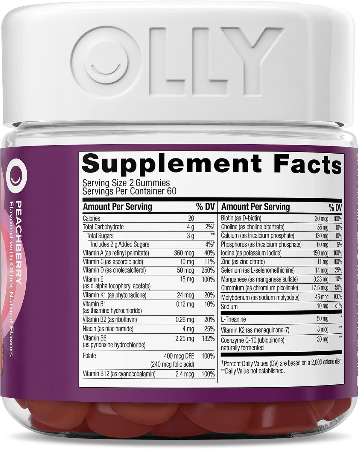 OLLY Women's 40+ Multi Gummies, K2, CoQ10, Peach Berry - 120 Count