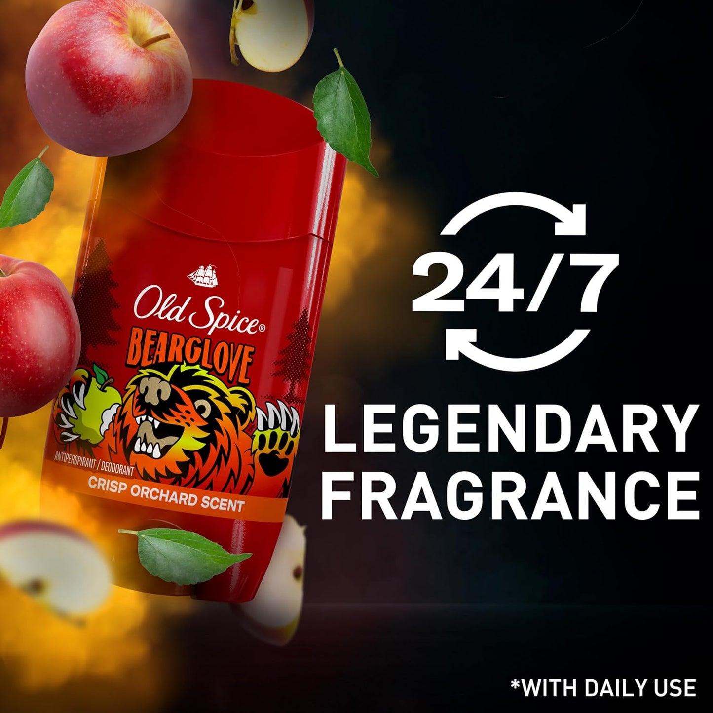 Old Spice Aluminum Free Deodorant for Men, 24/7 Odor Protection, 24/7 Freshness & Lasting Scent, Goes on Clear, Bearglove with Crisp Orchard Scent, 2.6 oz