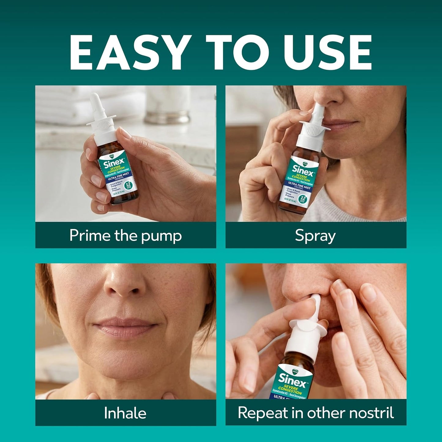 Vicks Sinex SEVERE Nasal Spray, Original Ultra Fine Mist, Decongestant Medicine, Relief from Stuffy Nose due to Cold or Allergy, & Nasal Congestion, Sinus Pressure Relief, 265 Sprays