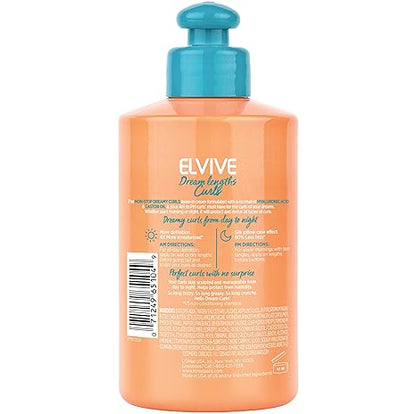 L'Oreal Paris Elvive Dream Lengths Curls Non-Stop Dreamy Curls leave-in conditioner, Paraben-Free with Hyaluronic Acid and Castor Oil. Best for wavy hair to coily hair, 10.2 fl oz